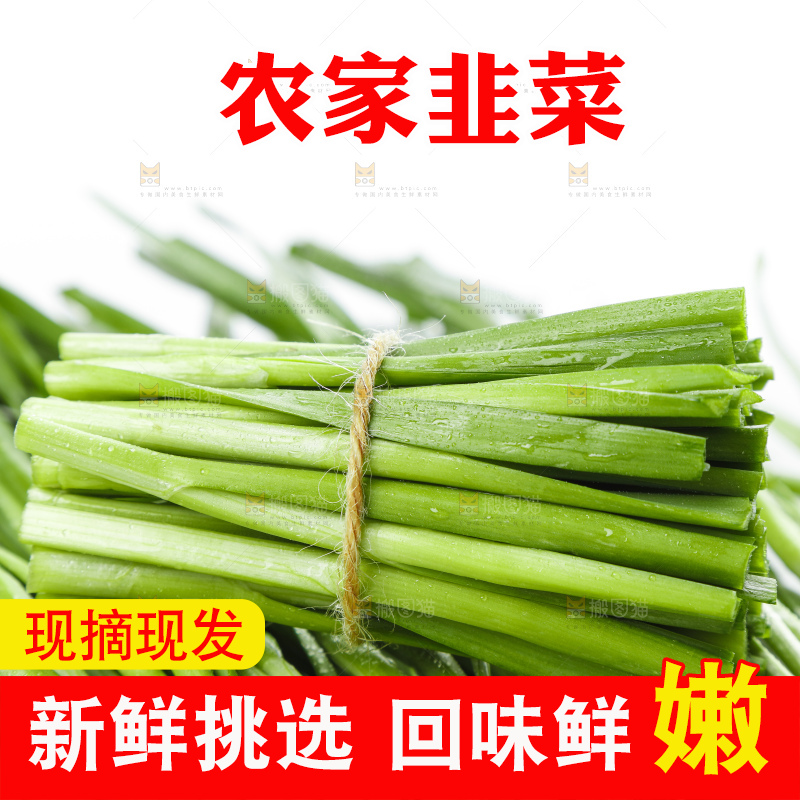 白底上摆放着一把嫩韭菜