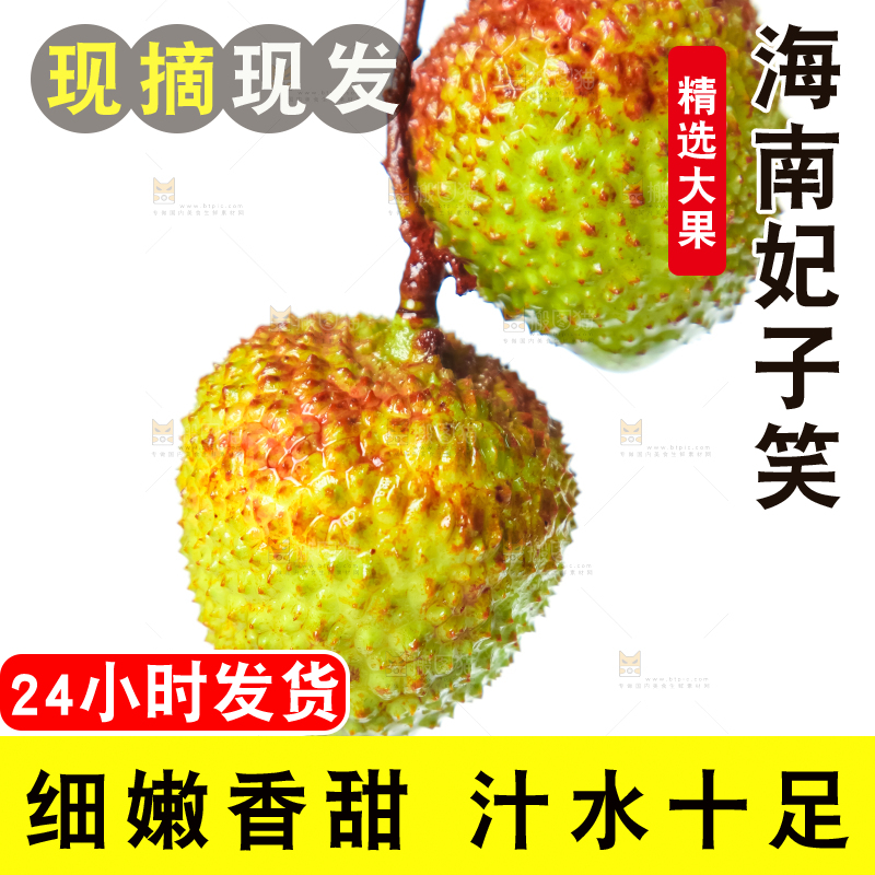 白底上摆放着海南妃子笑荔枝