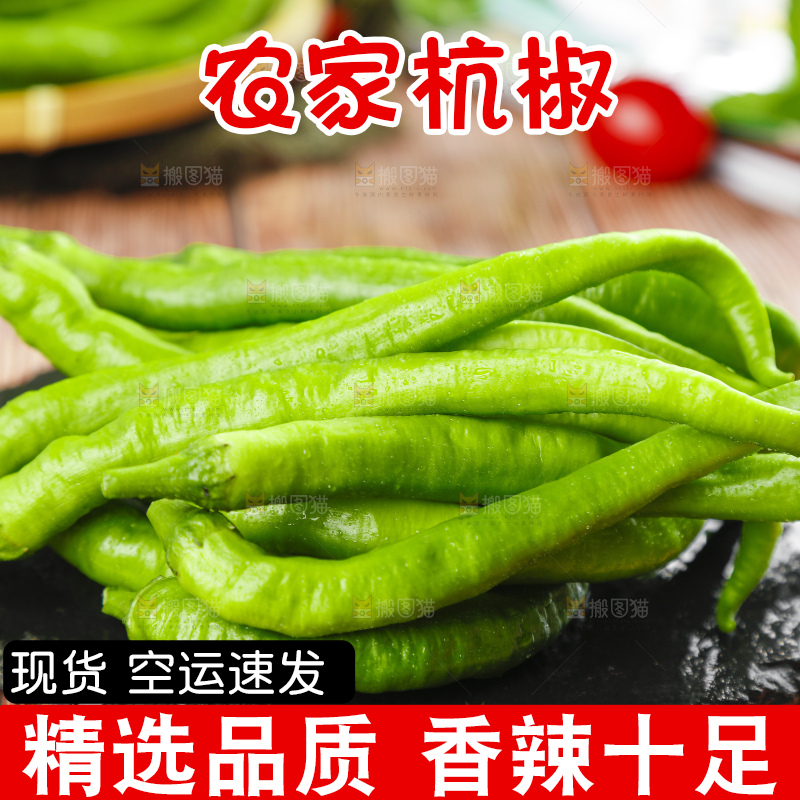 黑石上摆放着青辣椒