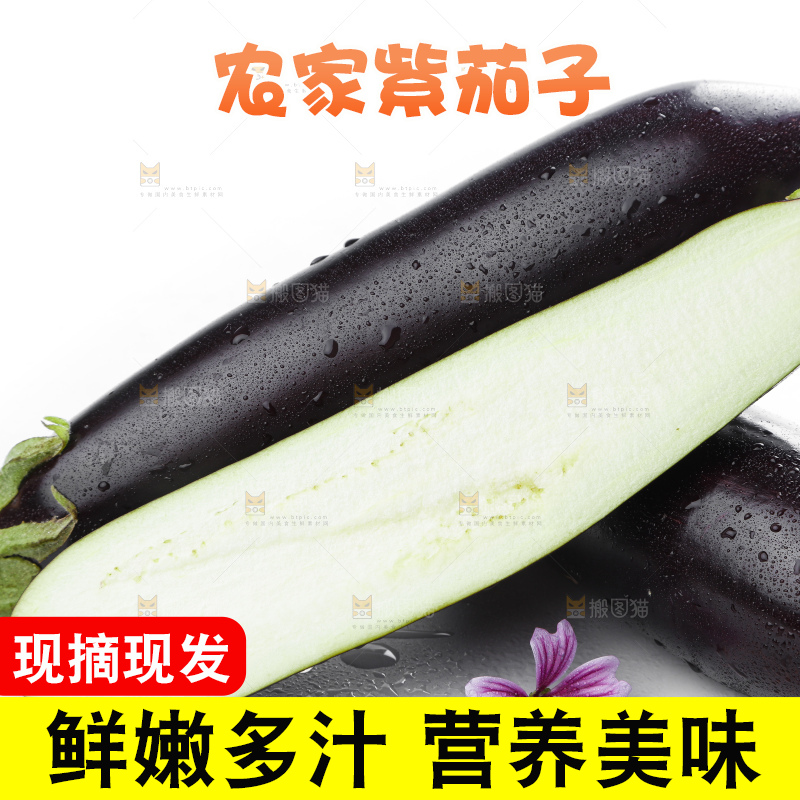 白底上摆放着紫茄子
