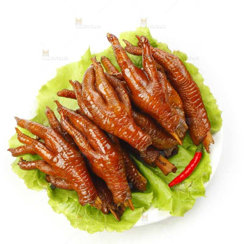 叶子上放着红烧鸡爪