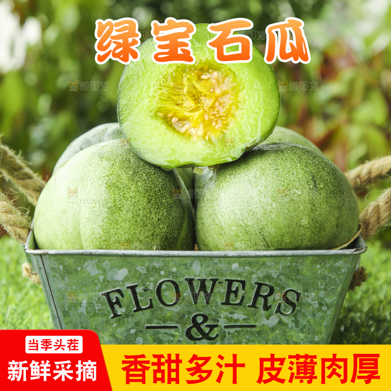草地上放着绿宝石甜瓜