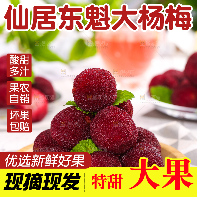 盘子上放着新鲜杨梅