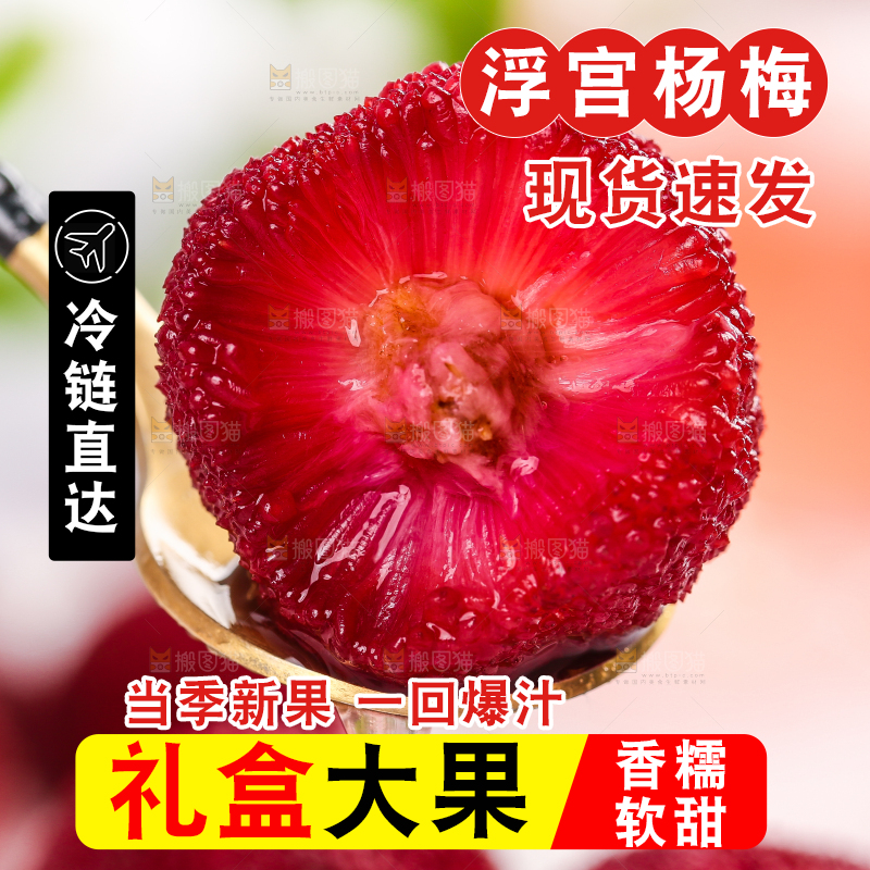 勺子上的杨梅果肉
