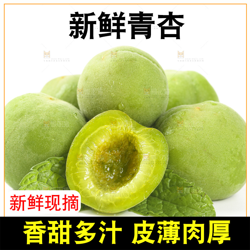 白底上的新鲜青杏
