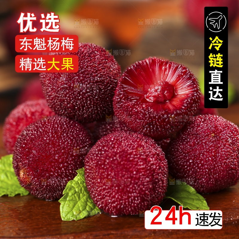 木板上摆放着东魁杨梅