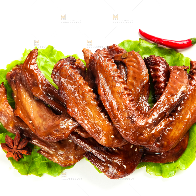 叶子上的香辣鸭翅