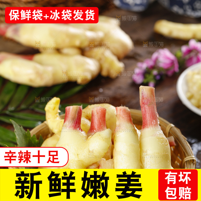 木板上的红芽嫩仔姜