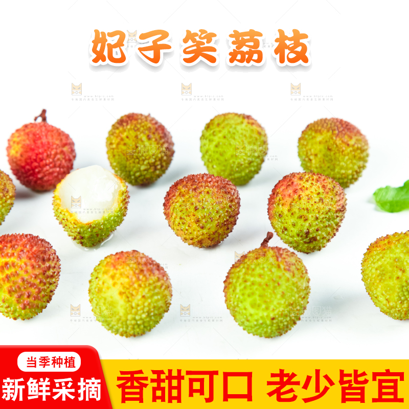 白底上摆放着海南妃子笑荔枝
