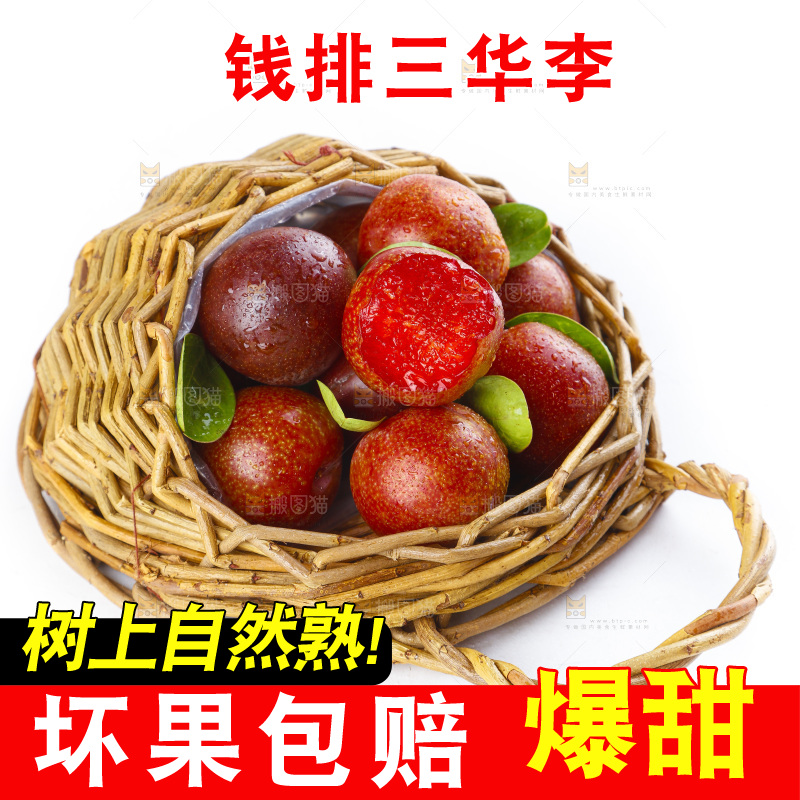 篮子里放着红肉三华李