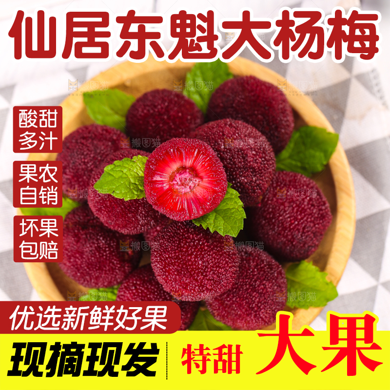 盘子上放着新鲜杨梅