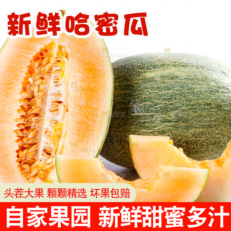 白底上摆放着哈密瓜