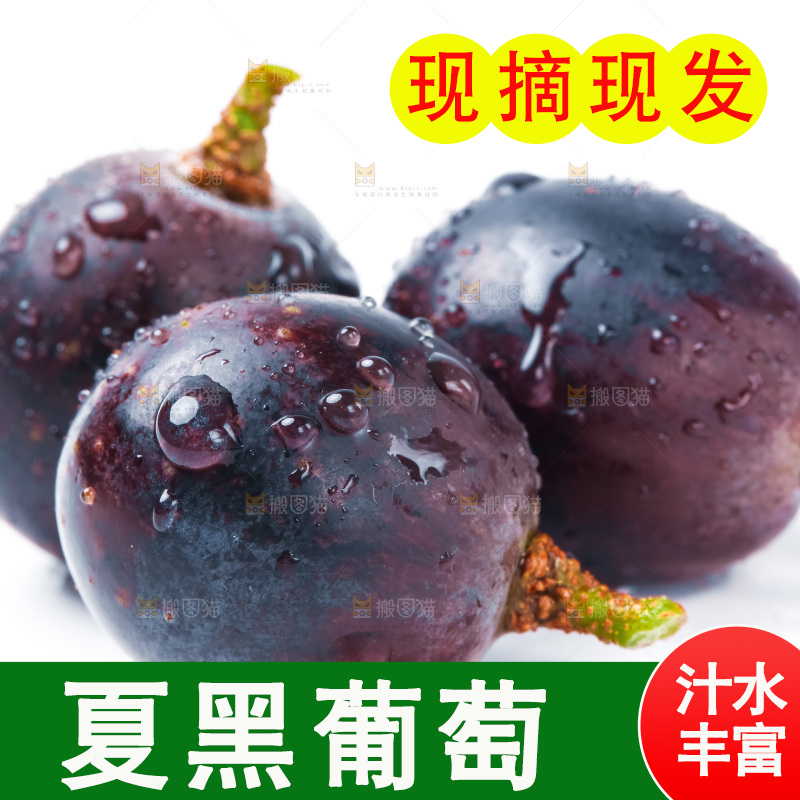 白底上放着云南夏黑葡萄