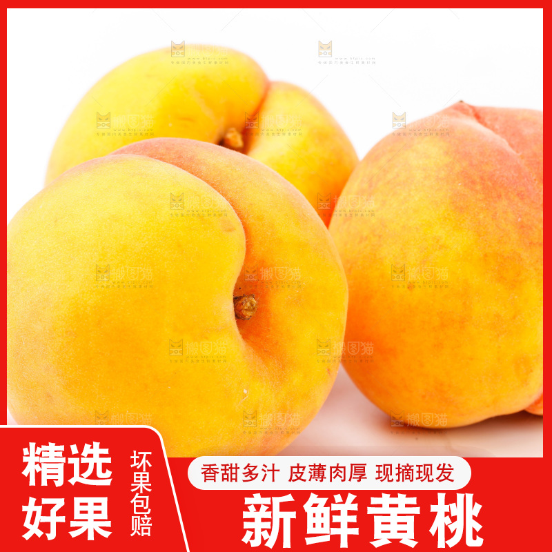 新鲜黄桃放在白底上