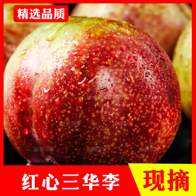 黑底上放着新鲜三华李