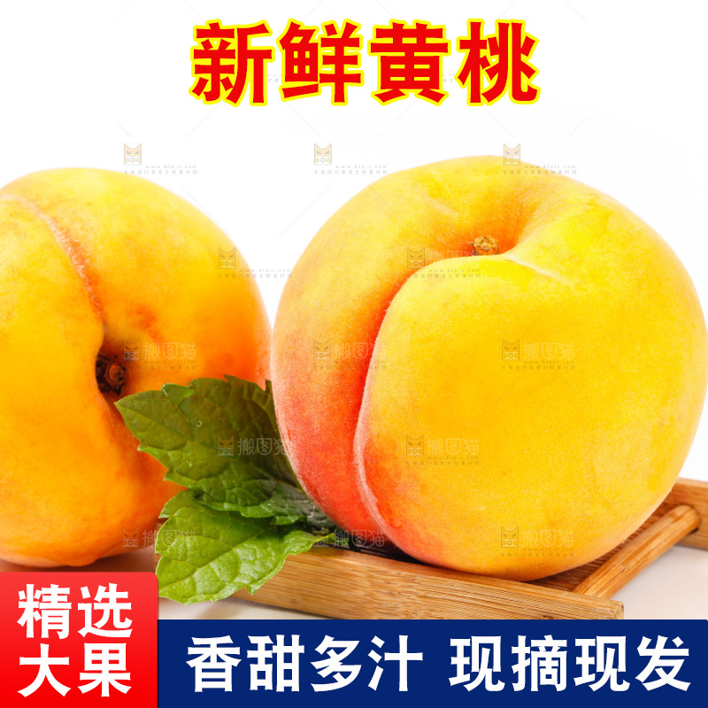 新鲜黄桃放在白底上