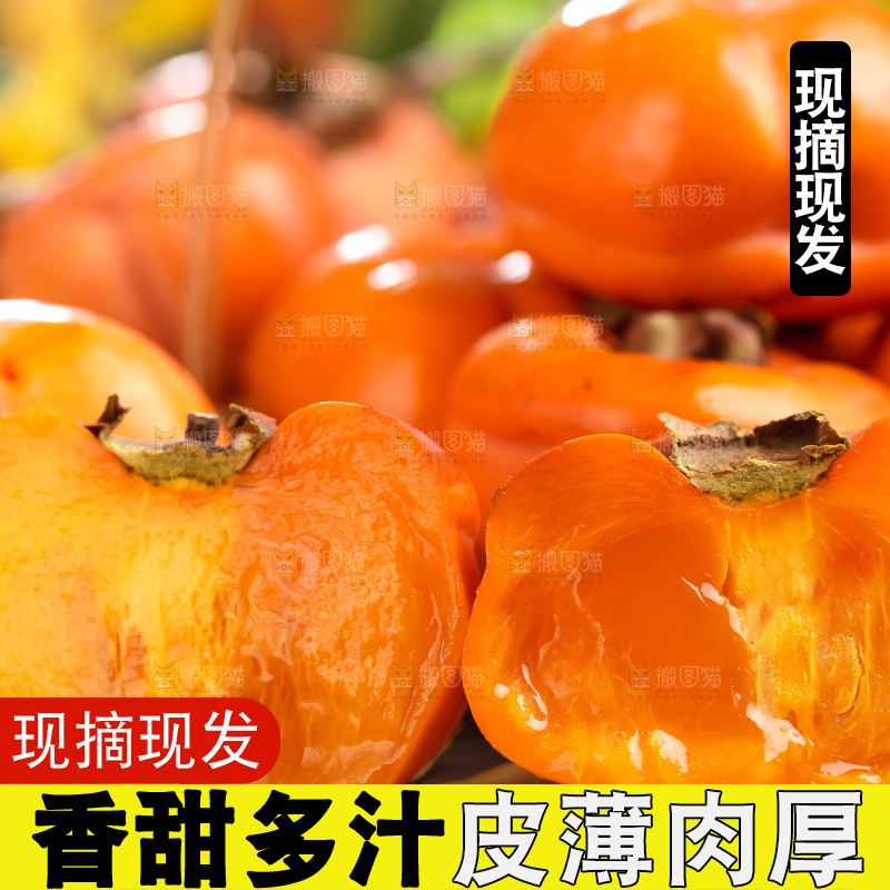 篮子里装着河北磨盘柿子
