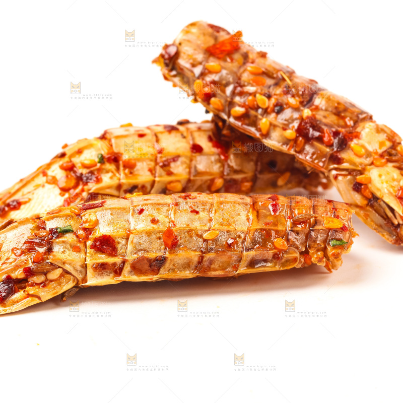 白底上的香辣皮皮虾