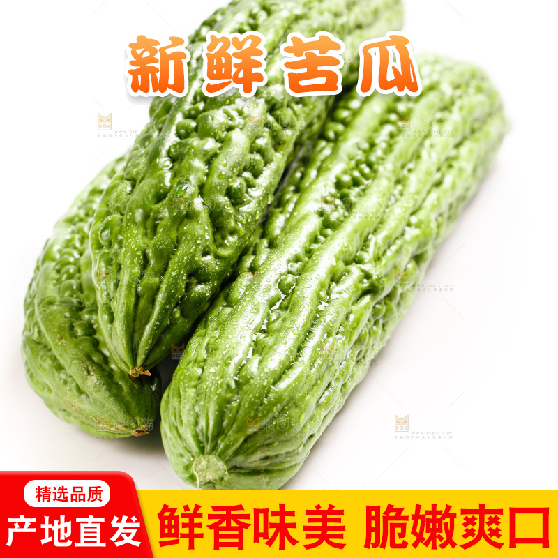 白底上摆放着新鲜苦瓜