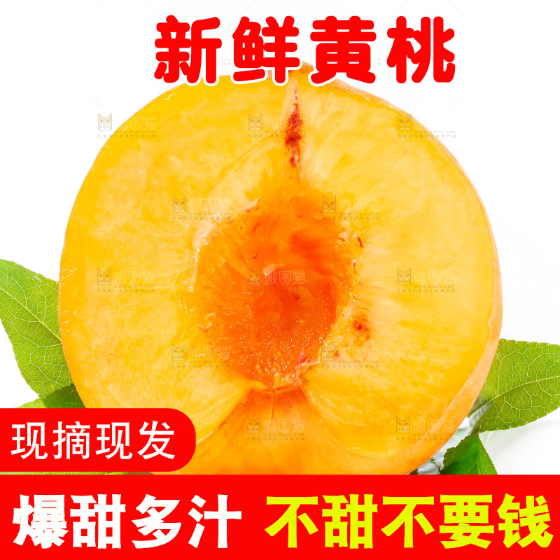 切开的山东黄桃放在白底上