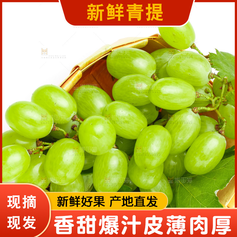 白底上放着一筐维多利亚青提