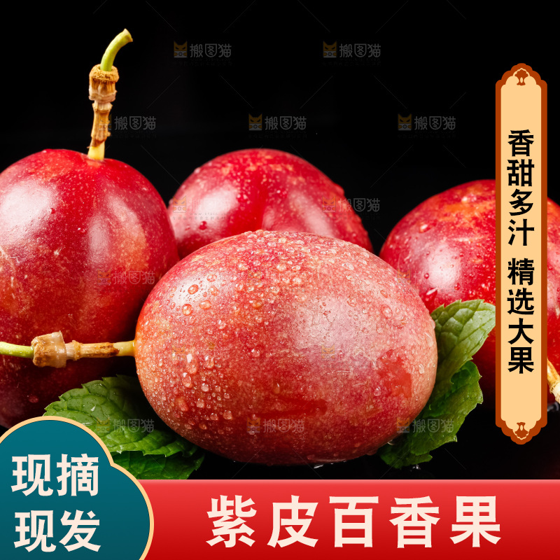 紫皮百香果放在黑底上