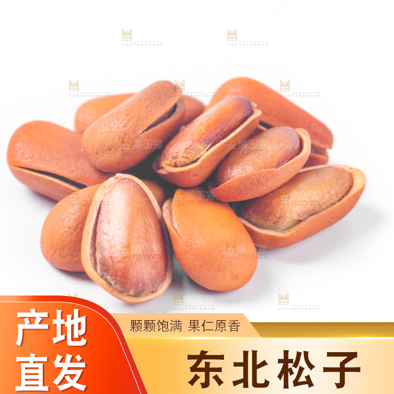 白底上放着东北松子