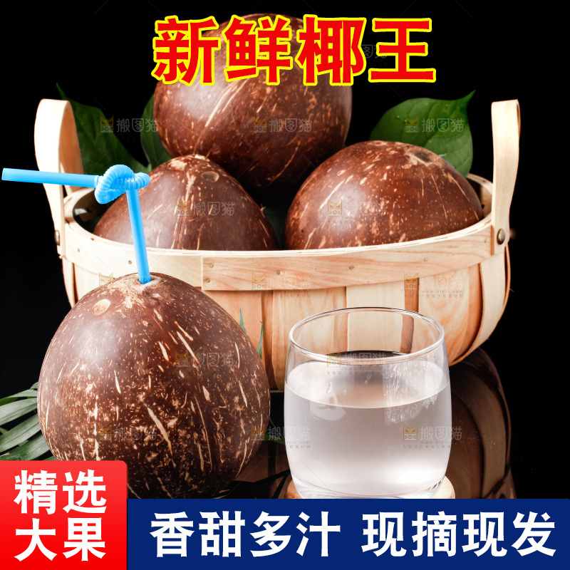 黑底上放着海南椰皇