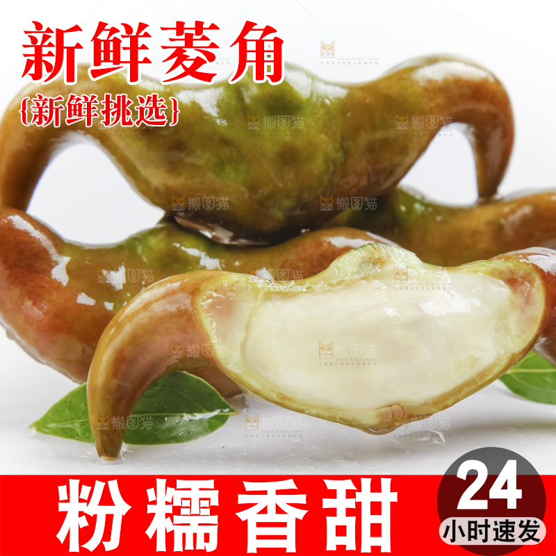 白底上的新鲜菱角
