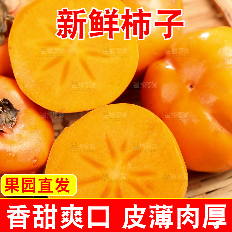 篮子里装着河北磨盘柿子