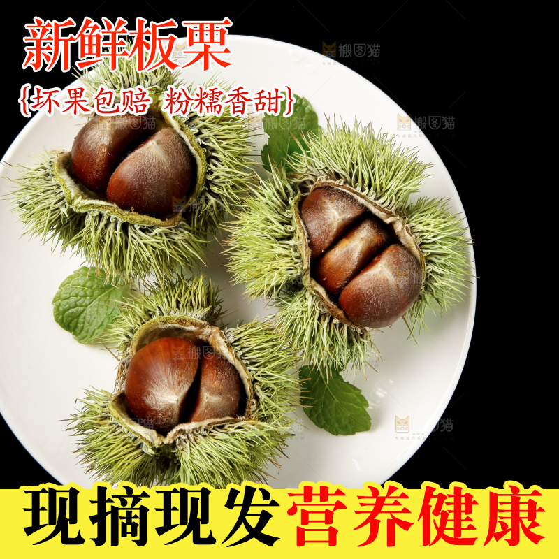 黑底上放着迁西板栗