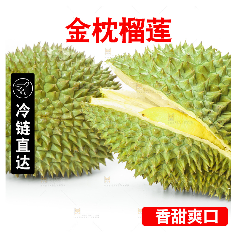 白底上放着泰国金枕榴莲