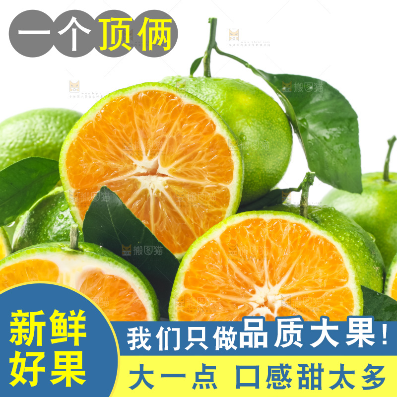 白底上摆放着青皮蜜橘