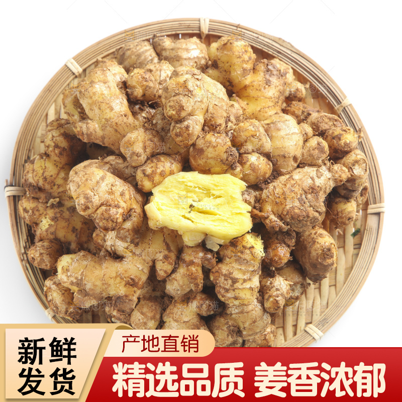白底上摆放着云南小黄姜