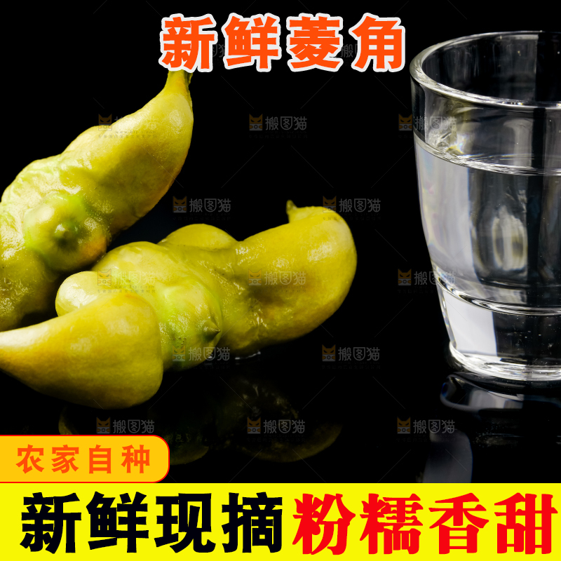 黑底上放着菱角和水