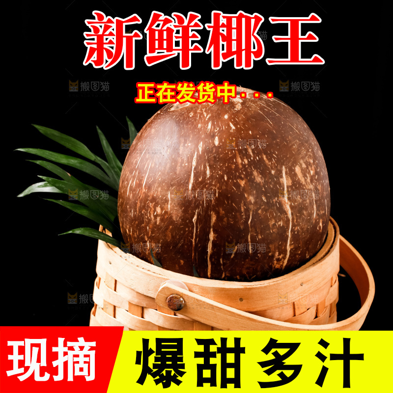黑底上放着海南椰皇