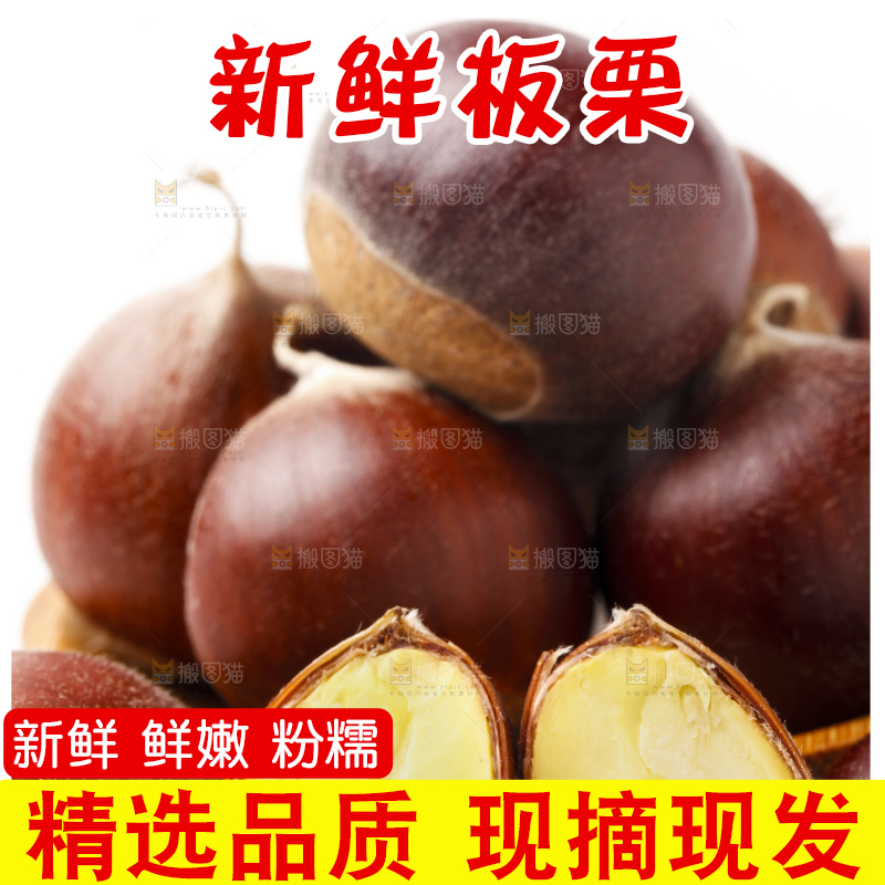 白底上的新鲜板栗