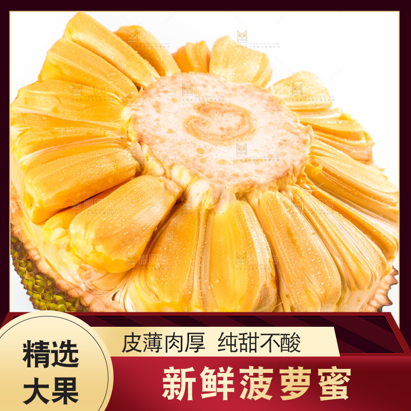 白底上摆放着红心菠萝蜜