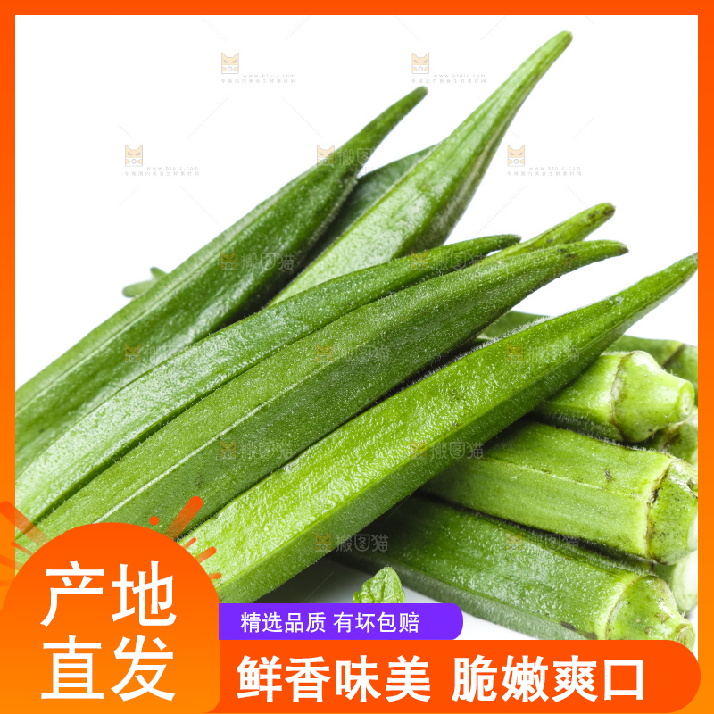 白底上摆放着黄秋葵