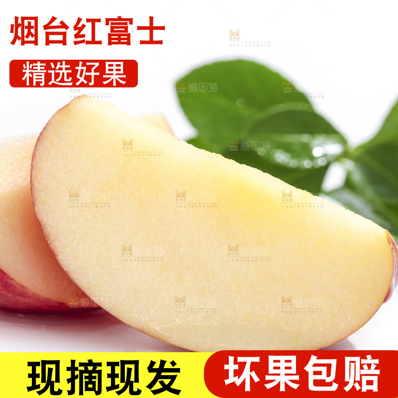 白底上摆放着山东烟台红富士