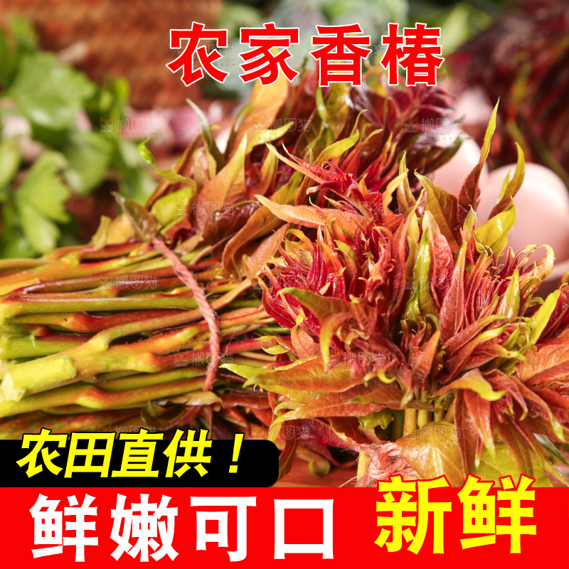 木板上放着香椿芽