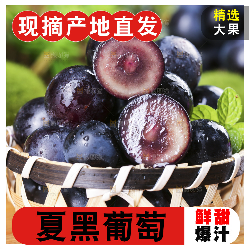 篮子里装着夏黑无籽葡萄