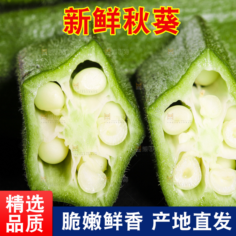 黑底上摆放着嫩秋葵