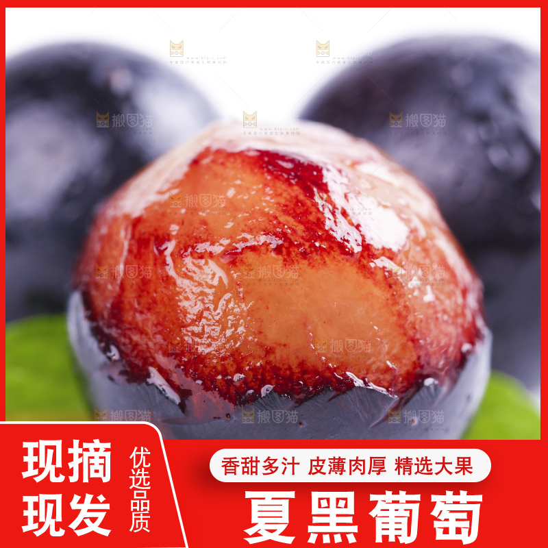 白底上摆放着夏黑葡萄