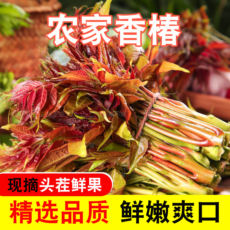 木板上放着香椿芽