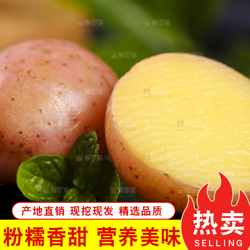 黑底上摆放着红皮黄心土豆