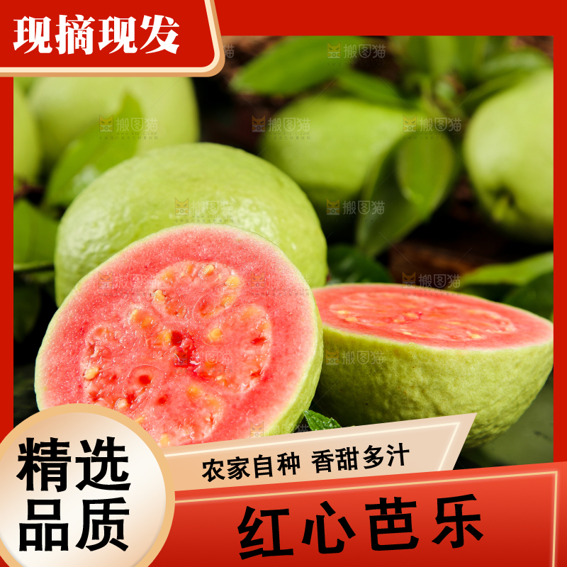 黑底上摆放着红心芭乐