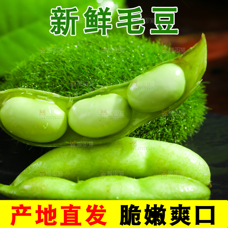 黑底上摆放着生毛豆