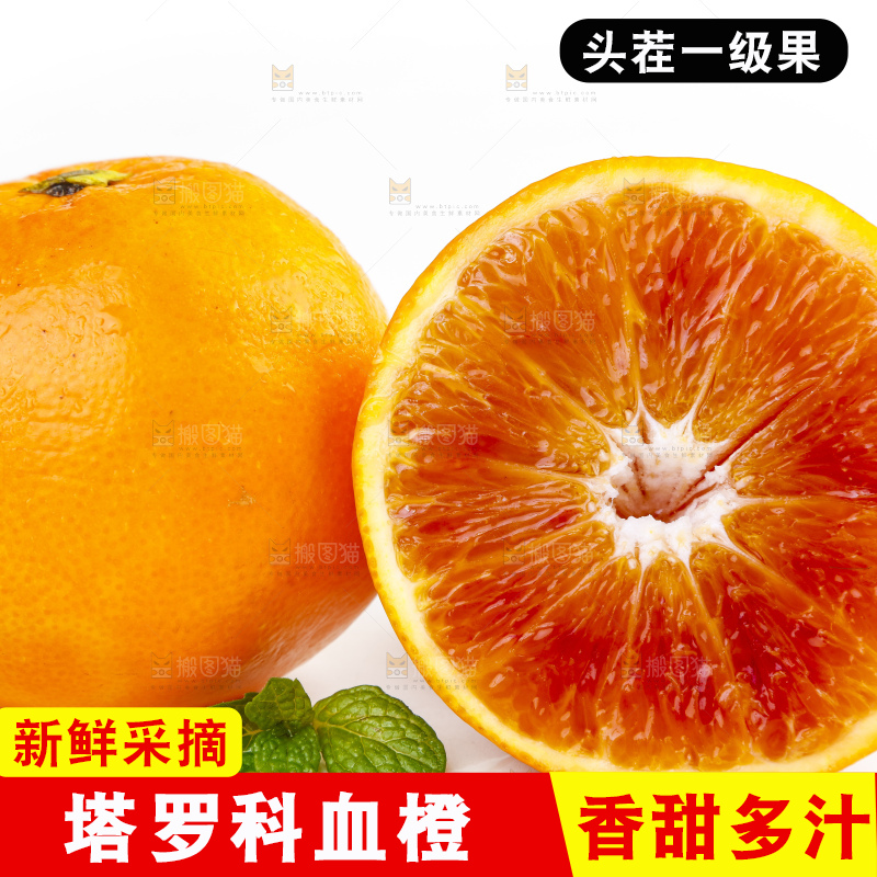 白底上摆放着四川塔罗科血橙