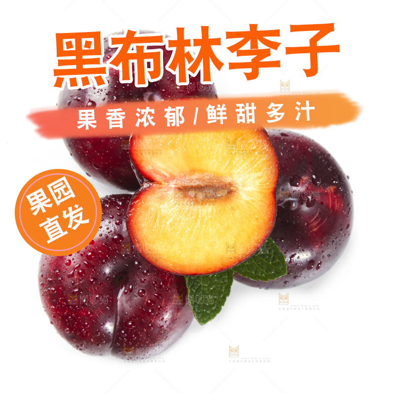 白底上放着黑布林李子